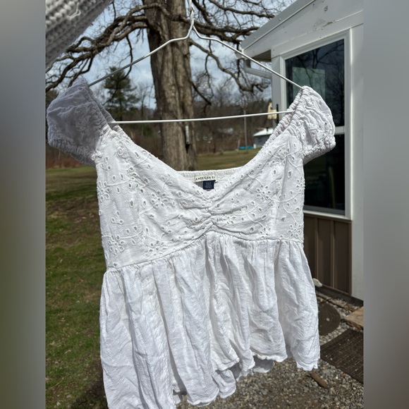 American Eagle Outfitters Tops - American Eagle Outfitters White Eyelet Off-Shoulder Peplum Top